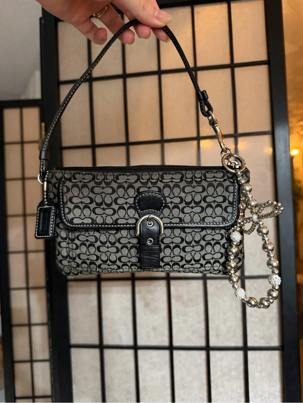 Coach Soho Signature Canvas Black/Gray Wristlet Mini Bag